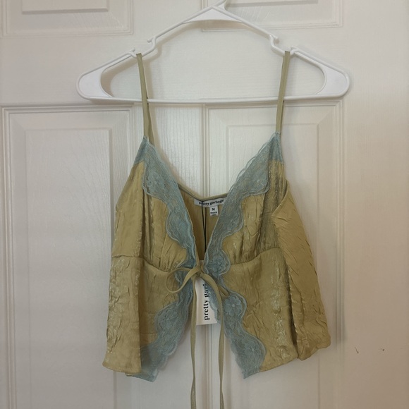 Pretty Garbage Tops - NWT lace tie front cami top